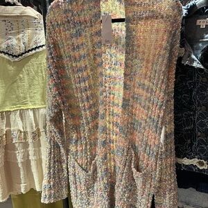 NWT Women's Popcorn Knit Open Midi Cardi